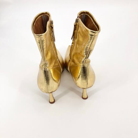 Zara Metallic Gold Leather Kitten Heel Booties Shiny Pointed Toe Boots Size 39/8 - Picture 8 of 11
